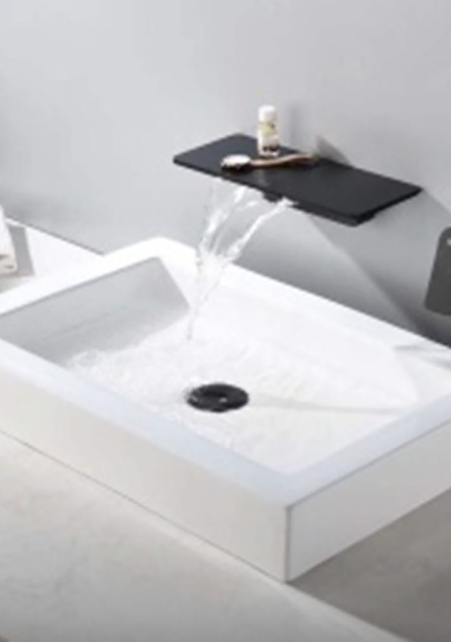 Torneira Monocomando de Embutir, Cascata e Espelho Retangular, Black - KCER-21116