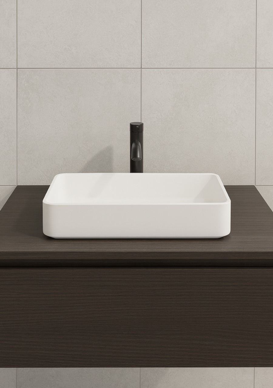 Lavatório de Pousar Rectangular, White Glacier Brilho - KCER