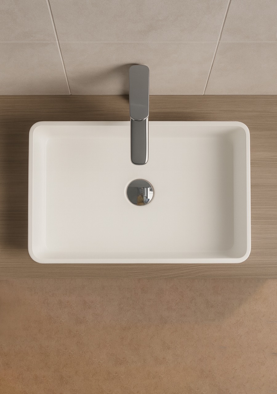 Lavatório de Pousar Rectangular, White Glacier Brilho - KCER